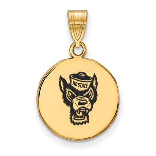 Sterling Silver Gold-plated LogoArt North Carolina State University Wolf Medium Enameled Disc Pendant