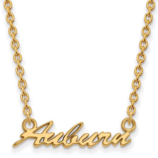 Sterling Silver Gold-plated LogoArt Auburn University Medium Script Pendant 18 inch Necklace