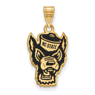 Sterling Silver Gold-plated LogoArt North Carolina State University Wolf Large Enameled Pendant