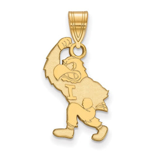 Sterling Silver Gold-plated LogoArt University of Iowa Hawk Mascot Large Pendant