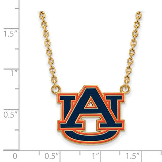 Sterling Silver Gold-plated LogoArt Auburn University Large Enameled Pendant 18 inch Necklace