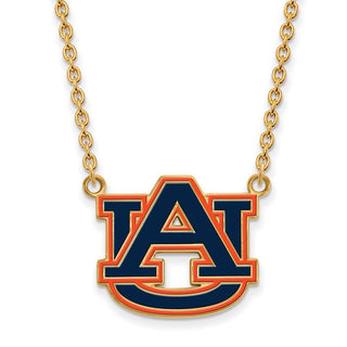 Sterling Silver Gold-plated LogoArt Auburn University Large Enameled Pendant 18 inch Necklace
