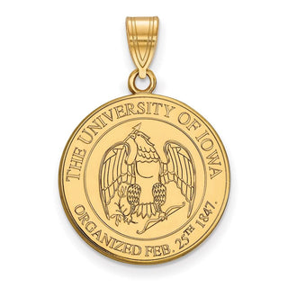 Sterling Silver Gold-plated LogoArt University of Iowa Large Crest Pendant