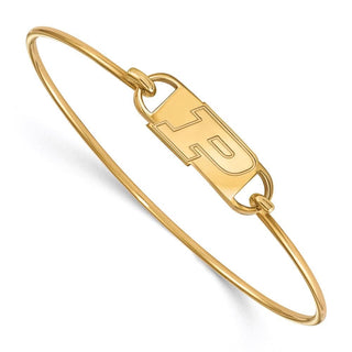 Sterling Silver Gold-plated LogoArt Purdue University Letter P Small Center 7 inch Wire Bangle Bracelet