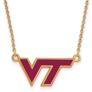 Sterling Silver Gold-plated LogoArt Virginia Tech V-T Small Enameled Pendant 18 inch Necklace