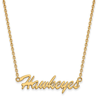 Sterling Silver Gold-plated LogoArt University of Iowa Hawkeyes Script Medium Pendant 18 inch Necklace