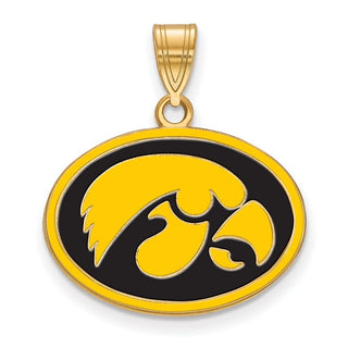 Sterling Silver Gold-plated LogoArt University of Iowa Hawk Medium Oval Enameled Pendant