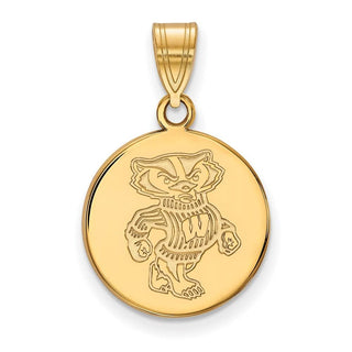 14k Gold LogoArt University of Wisconsin Badger Medium Disc Pendant