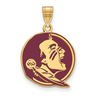 Sterling Silver Gold-plated LogoArt Florida State University Seminole Large Enameled Pendant