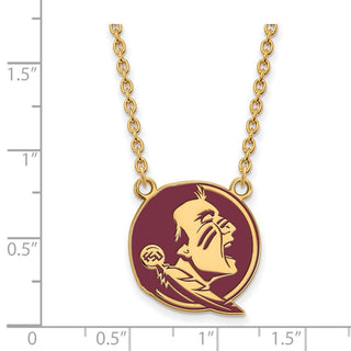 Sterling Silver Gold-plated LogoArt Florida State University Seminole Large Enameled Pendant 18 inch Necklace