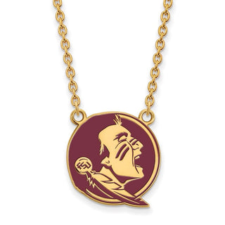 Sterling Silver Gold-plated LogoArt Florida State University Seminole Large Enameled Pendant 18 inch Necklace