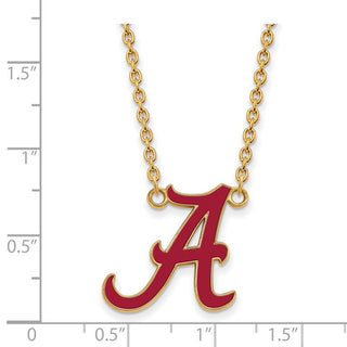 Sterling Silver Gold-plated LogoArt University of Alabama Letter A Large Enameled Pendant 18 inch Necklace