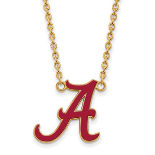 Sterling Silver Gold-plated LogoArt University of Alabama Letter A Large Enameled Pendant 18 inch Necklace