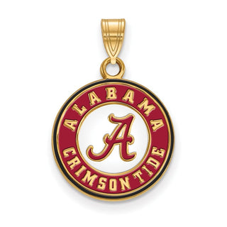 Sterling Silver Gold-plated LogoArt University of Alabama Crimson Tide Medium Enameled Disc Pendant