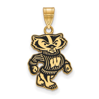 Sterling Silver Gold-plated LogoArt University of Wisconsin Badger Large Enameled Pendant
