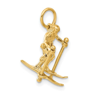 14k Yellow Gold 3D Moveable Snow Skier Charm