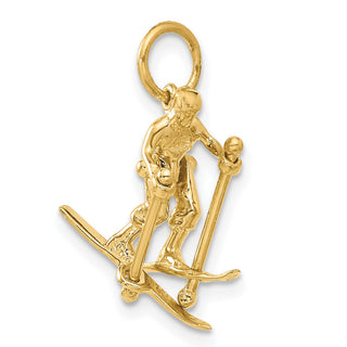 14k Yellow Gold 3D Moveable Snow Skier Charm