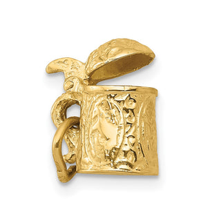 14k Yellow Gold 3-D Beer Stein Lid Opens Charm