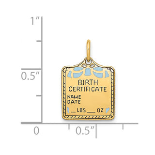 14k Yellow Gold Enameled Blue Engravable Birth Certificate Charm A0363/B