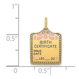 14k Yellow Gold Enameled Pink Engravable Birth Certificate Charm A0363/P
