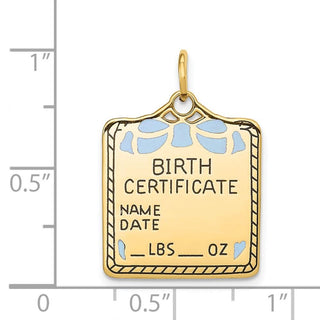 14k Yellow Gold Enameled Blue Engravable Birth Certificate Charm A0364/B
