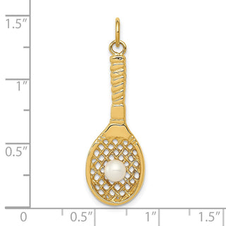 14K Yellow Gold Tennis Racquet W/Freshwater Cultured Pearl Charm