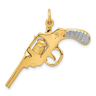 Mens 14k Yellow Gold and Rhodium Moveable Revolver Charm