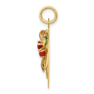 14k Yellow Gold Enameled Mistletoe With Synthetic Stone Charm