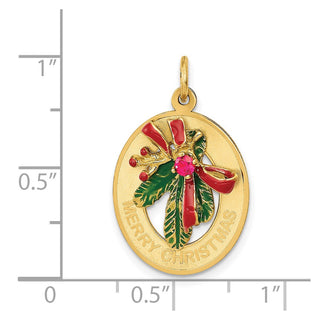 14k Yellow Gold Enameled Mistletoe With Synthetic Stone Charm