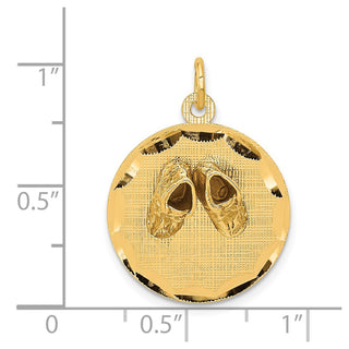 14k Yellow Gold Small Solid Engravable Baby Shoes On Disc Charm
