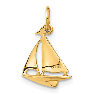 14k Yellow Gold 3D Sailboat Charm A1206