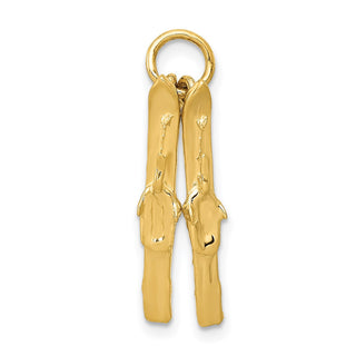 14k Yellow Gold 3D Pair Of Skis Charm