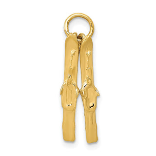 14k Yellow Gold 3D Pair Of Skis Charm