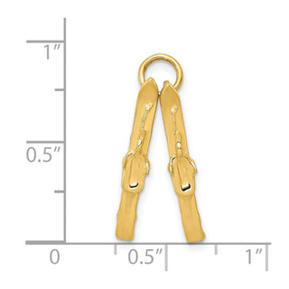 14k Yellow Gold 3D Pair Of Skis Charm