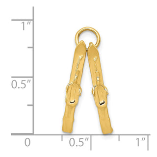 14k Yellow Gold 3D Pair Of Skis Charm