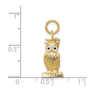 14k Yellow Gold Graduation Owl Charm w/Enamel