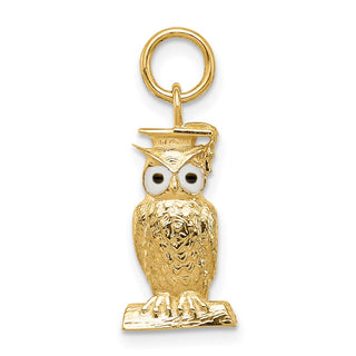 14k Yellow Gold Graduation Owl Charm w/Enamel
