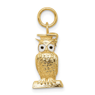 14k Yellow Gold Graduation Owl Charm w/Enamel