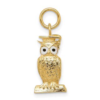 14k Yellow Gold Graduation Owl Charm w/Enamel