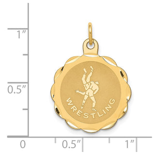 14k Yellow Gold  WRESTLING Scalloped Edge Disc Charm