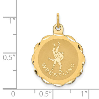 14k Yellow Gold  WRESTLING Scalloped Edge Disc Charm
