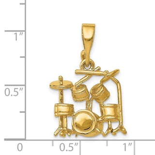 14k Yellow Gold 3D Drum Set Pendant A2188