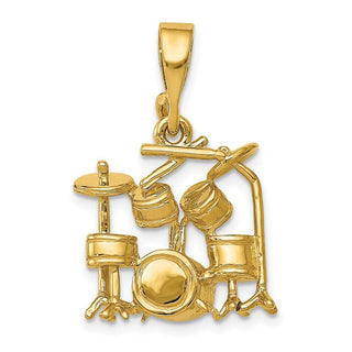 14k Yellow Gold 3D Drum Set Pendant A2188