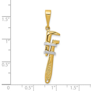 Mens 14k Yellow Gold With Rhodium 3-D Pipe Wrench Pendant