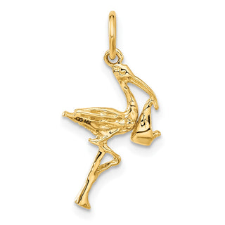 14k Yellow Gold Solid 3-Dimensional Stork Charm