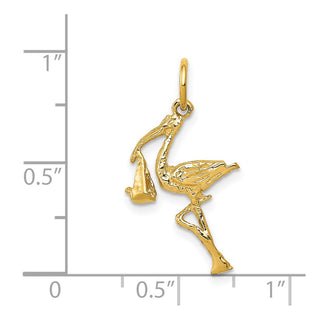 14k Yellow Gold Solid 3-Dimensional Stork Charm