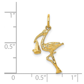 14k Yellow Gold Solid 3-Dimensional Stork Charm