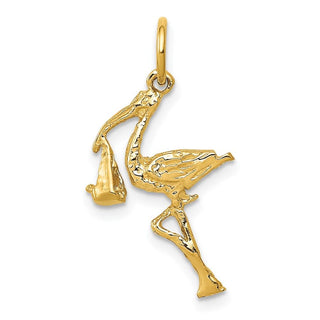 14k Yellow Gold Solid 3-Dimensional Stork Charm