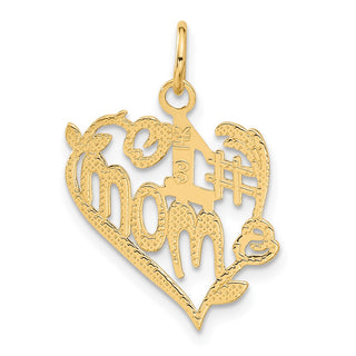 14k Yellow Gold #1 Mom Heart Charm