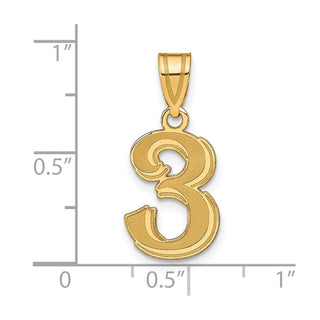 14k Yellow Gold Polished Etched Number 3 Pendant